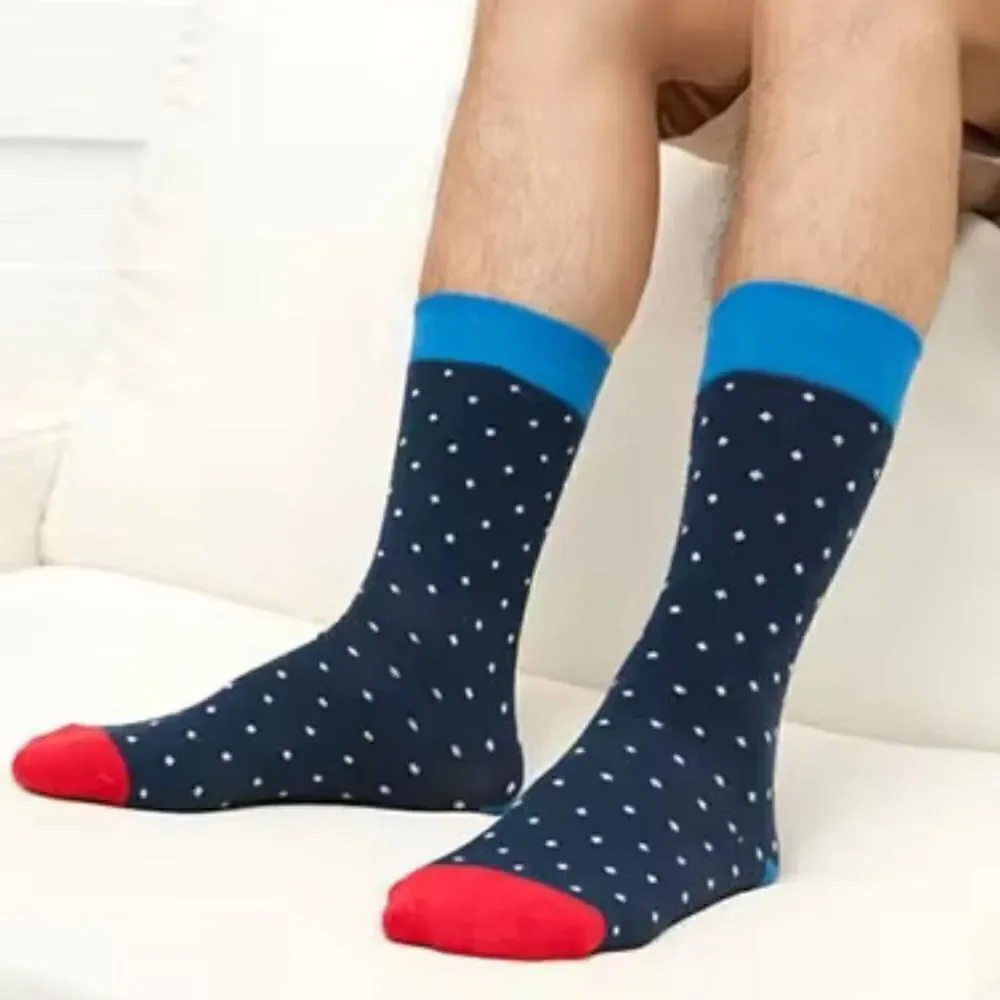 Men’s Red Blue White Speckled Novelty Casual Dress Cotton Crew Socks One Size